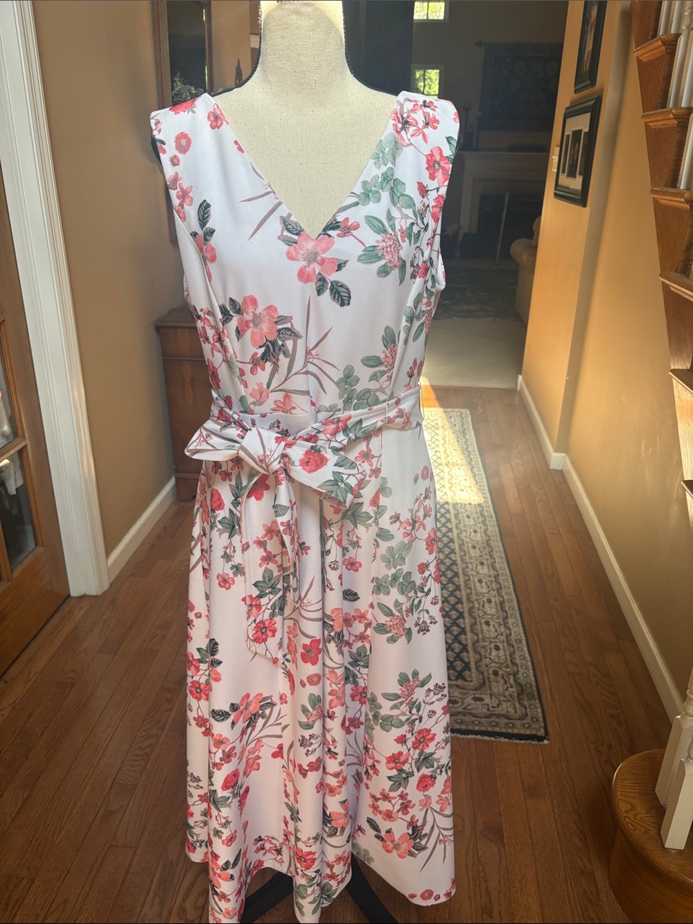 Calvin Klein Floral Midi Dress with Tie Belt